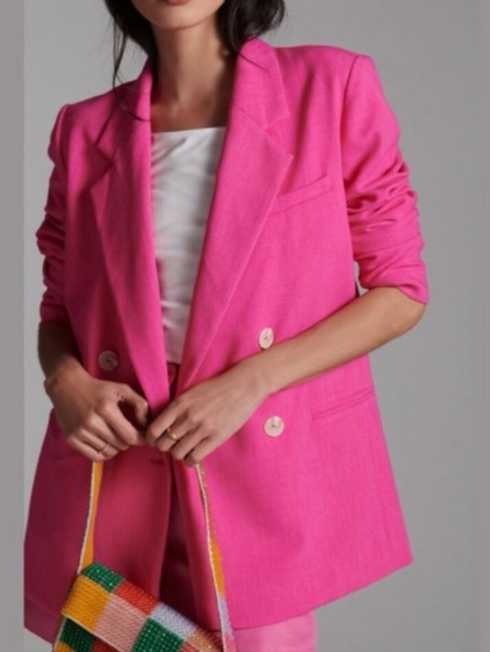 Maeve Hot Pink Double-Breasted Blazer